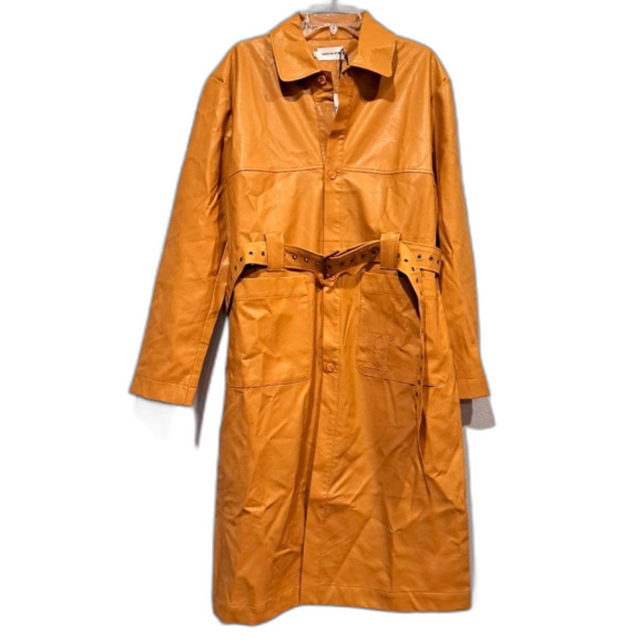 Honor The Gift Vegan Leather Belted Trench Coat Jacket Mustard Yellow sz XL NWT - Picture 1 of 15